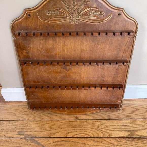Vintage Carved Wheat Wooden Wall Mounted 64 Spoon Holder Display Rack Wood Rare - Picture 2 of 5